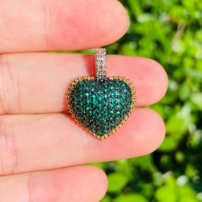 5pcs/lot 25*19mm Fuchsia Blue Green CZ Paved Heart Charm Pendants Green CZ Paved Charms Colorful Zirconia Hearts New Charms Arrivals Charms Beads Beyond