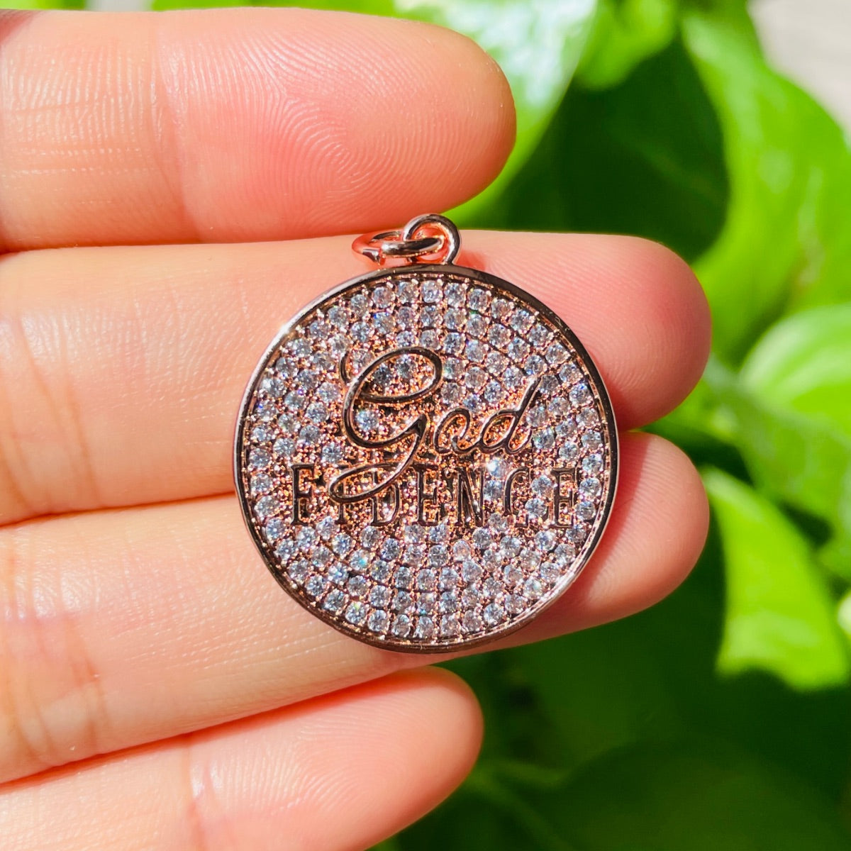 10pcs/lot 25mm CZ Pave Round Plate GODFIDENCE Quote Charms Rose Gold CZ Paved Charms Christian Quotes Discs On Sale Charms Beads Beyond