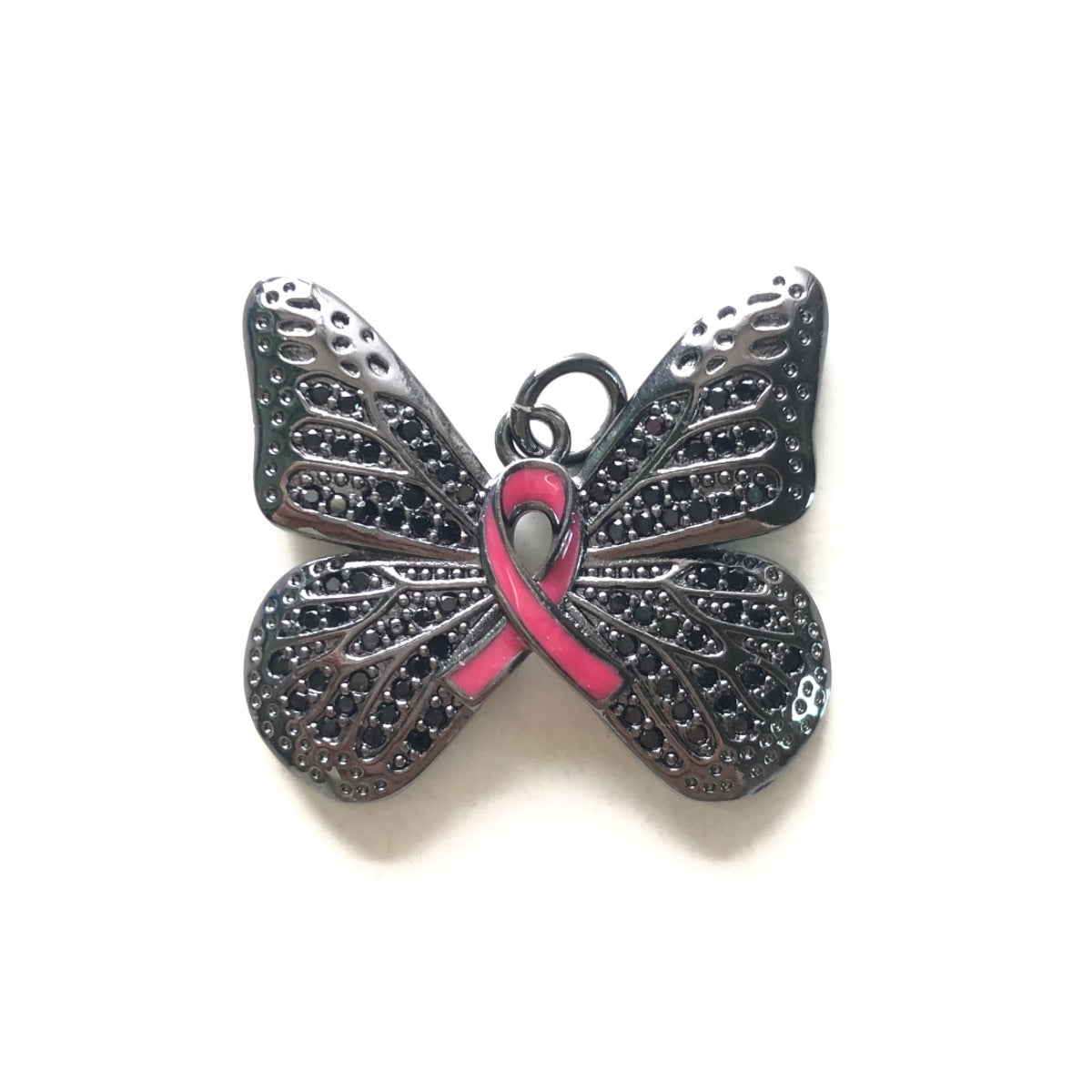 10pcs/lot CZ Pave Pink Ribbon Butterfly Charms - Breast Cancer Awareness CZ Paved Charms Breast Cancer Awareness Butterflies New Charms Arrivals Charms Beads Beyond
