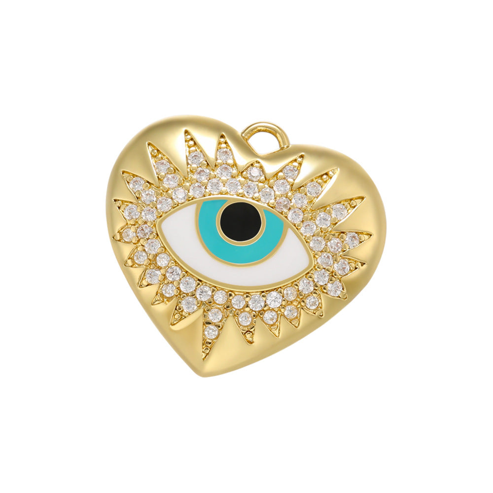 10pcs/lot 20*19mm Enamel Gold CZ Pave Evil Eye Heart Charm Pendants Light Blue Enamel Charms Charms Beads Beyond
