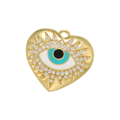 10pcs/lot 20*19mm Enamel Gold CZ Pave Evil Eye Heart Charm Pendants Light Blue Enamel Charms Charms Beads Beyond