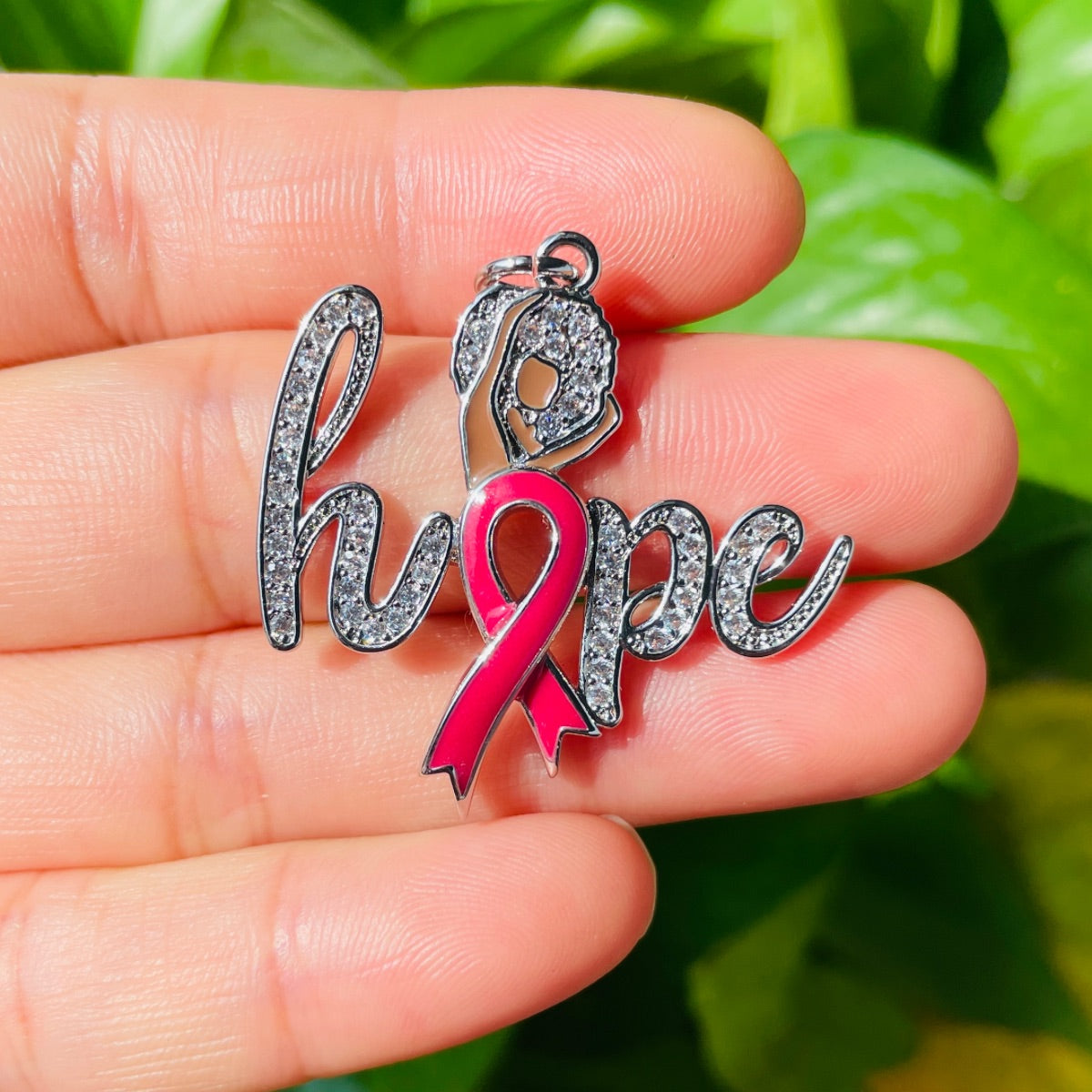 10pcs/lot Afro Girl CZ Pave Pink Ribbon Hope Charms CZ Paved Charms Breast Cancer Awareness Charms Beads Beyond