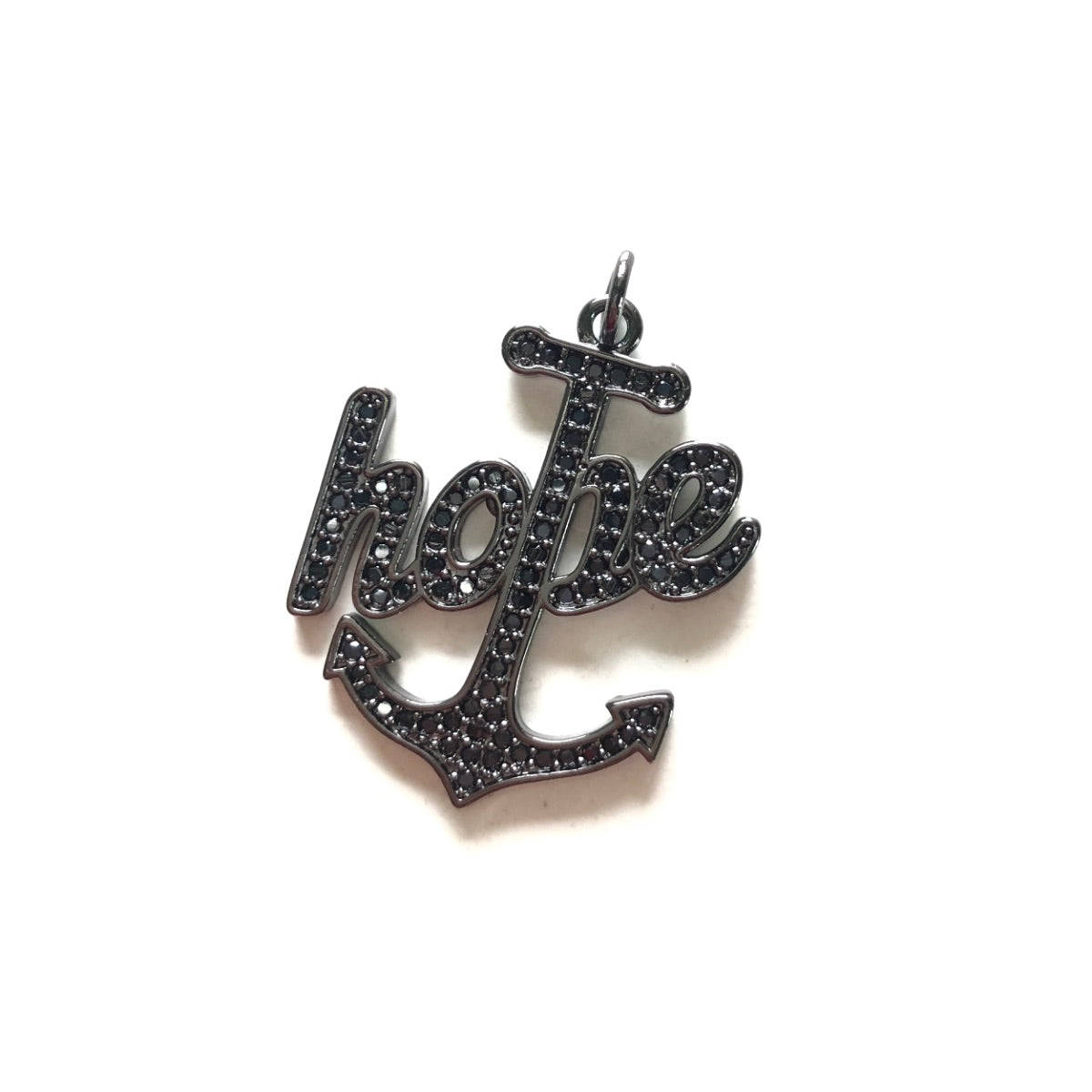 10pcs/lot 33*27mm CZ Paved Hope Anchor for the Soul Word Charms Black on Black CZ Paved Charms Christian Quotes Words & Quotes Charms Beads Beyond