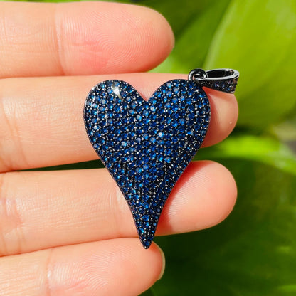 5pcs/lot 40*23.5mm CZ Paved Fuchsia Green Blue Heart Charms Blue on Black CZ Paved Charms Colorful Zirconia Hearts New Charms Arrivals Charms Beads Beyond