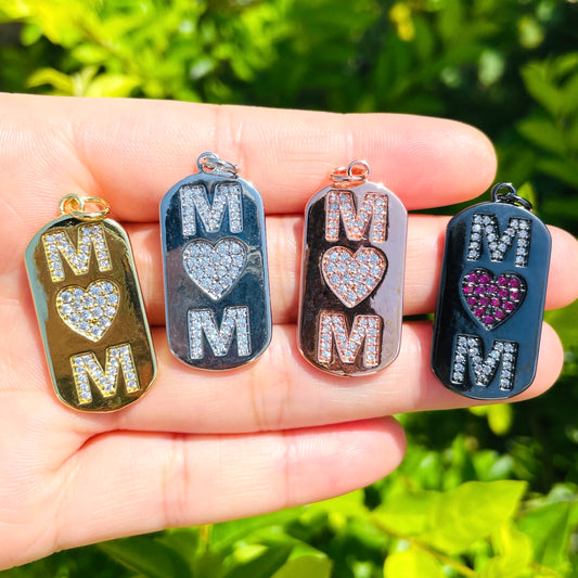 10pcs/lot 31*15mm CZ Pave Love Mom Tag Charms Pendants Mix Colors CZ Paved Charms Mother's Day New Charms Arrivals Charms Beads Beyond