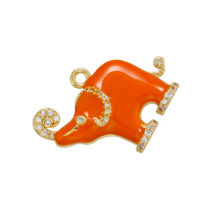 10pcs/lot 22.5*19mm Colorful Enamel CZ Pave Elephant Charm Pendants Orange Enamel Charms Charms Beads Beyond