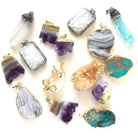 Natural Quartz Amethyst Pendants Gold Plated Turquoise Connectors-Premium Quality Stone Charms Charms Beads Beyond