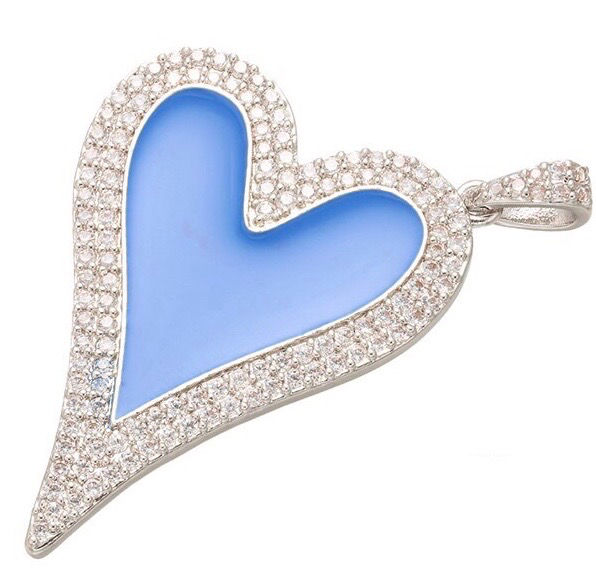 10pcs/lot 40*30mm CZ Paved Big Heart Charm Light Blue on Silver Enamel Charms Charms Beads Beyond