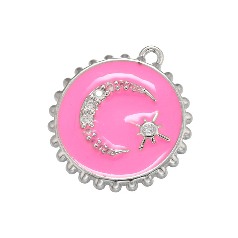 10pcs/lot 21.5*20mm Colorful Enamel Moon Star Charm Pendant Pink on Silver Enamel Charms Charms Beads Beyond