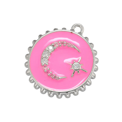 10pcs/lot 21.5*20mm Colorful Enamel Moon Star Charm Pendant Pink on Silver Enamel Charms Charms Beads Beyond