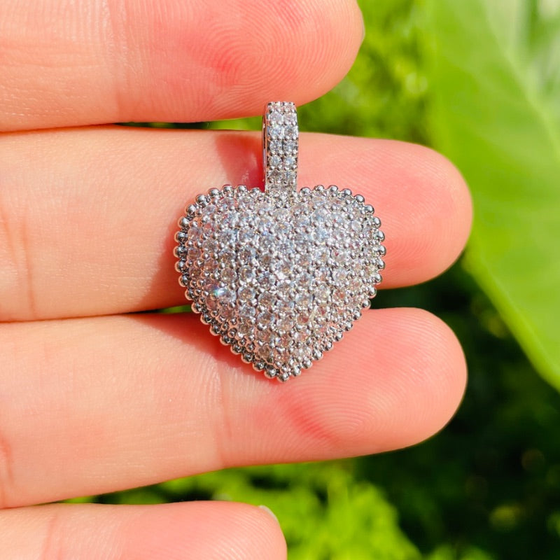 10pcs/lot 25*19mm CZ Paved Heart Charm Pendants Silver CZ Paved Charms Hearts New Charms Arrivals Charms Beads Beyond