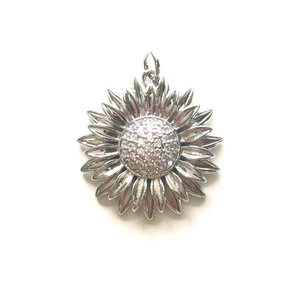 10pcs/lot 29mm CZ Paved Sunflower Charms CZ Paved Charms Flowers Charms Beads Beyond