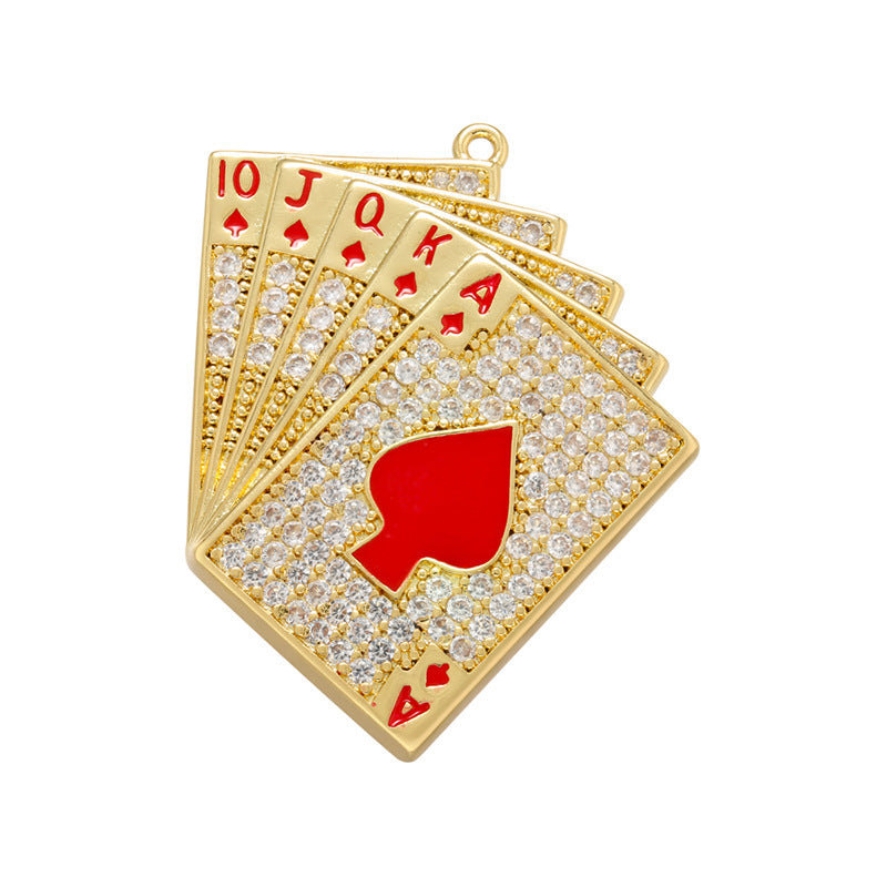 5pcs/lot 33*31.5mm Gold Silver CZ Poker Charm Pendants Red Spades-Gold CZ Paved Charms Charms Beads Beyond