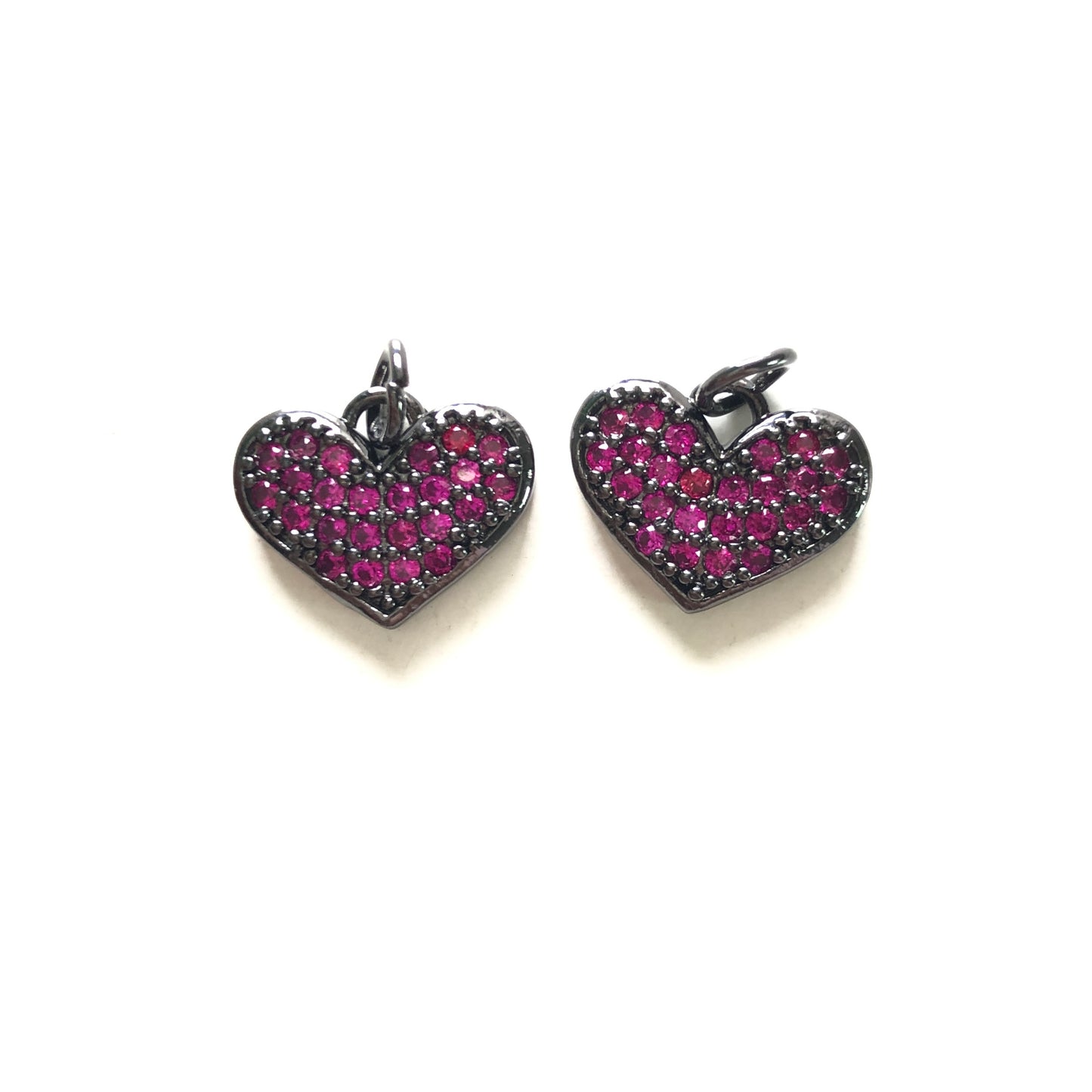 5pcs/lot 15*12mm Small Size Fuchsia CZ Pave Heart Charms CZ Paved Charms Colorful Zirconia Hearts Small Sizes Charms Beads Beyond