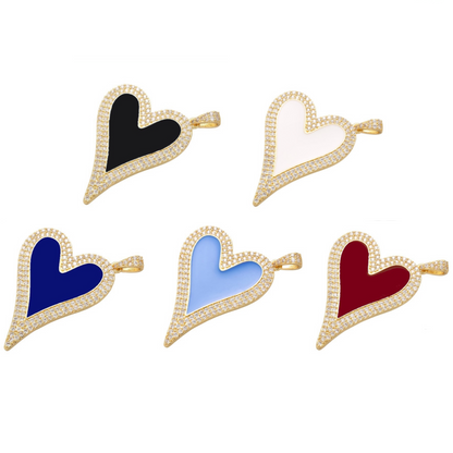 10pcs/lot 40*30mm CZ Paved Big Heart Charm Mix Colors on Gold Enamel Charms Charms Beads Beyond