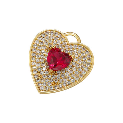 10pcs/lot 18*17mm Multicolor Diamond CZ Pave Heart Charm Pendants Red Heart on Gold CZ Paved Charms Hearts Charms Beads Beyond