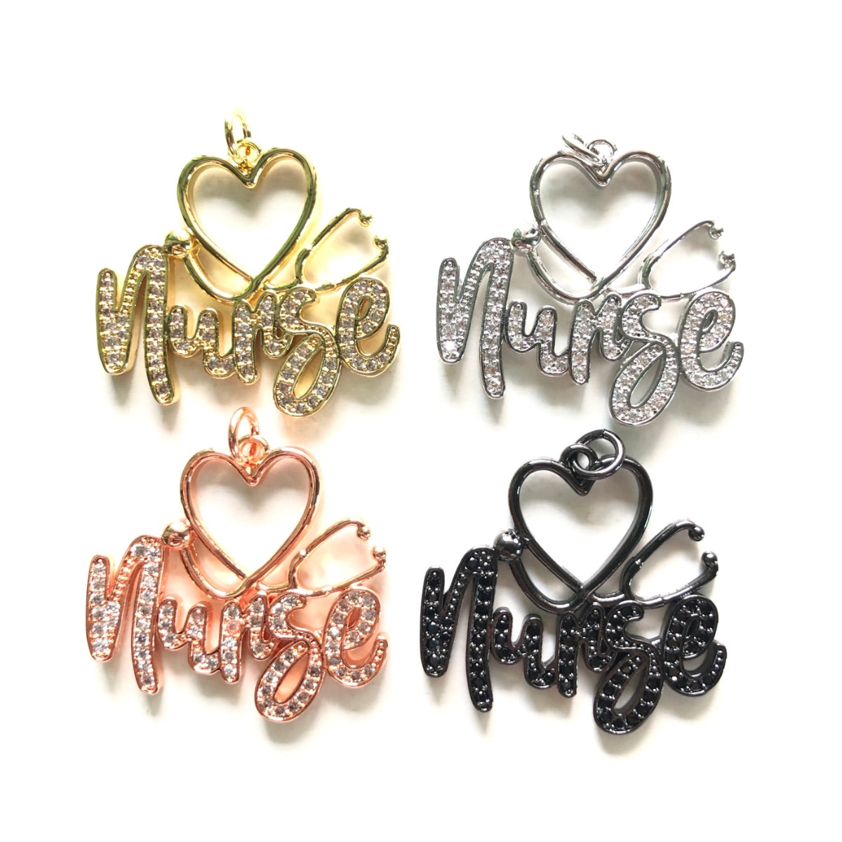 10pcs/lot 31.5*30mm CZ Pave Stethoscope Nurse Word Charms CZ Paved Charms New Charms Arrivals Nurse Inspired Charms Beads Beyond