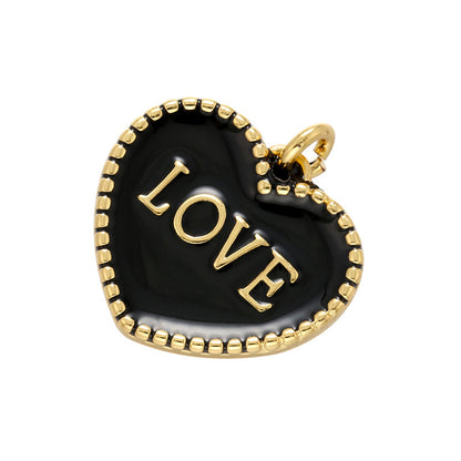 10pcs/lot 20*21mm Colorful Enamel Heart Love Word Charm Pendant Black on Gold Enamel Charms Charms Beads Beyond
