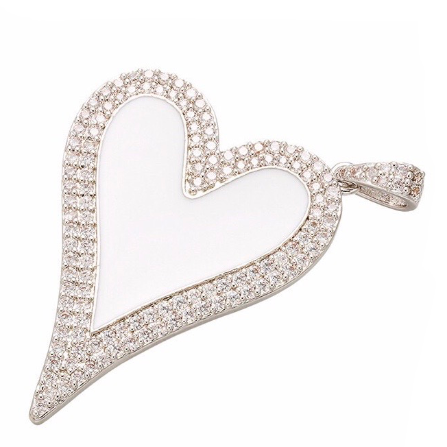 10pcs/lot 40*30mm CZ Paved Big Heart Charm White on Silver Enamel Charms Charms Beads Beyond