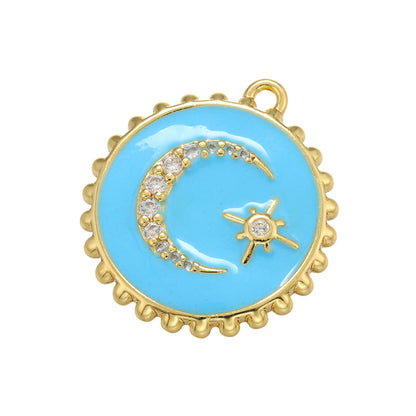 10pcs/lot 21.5*20mm Colorful Enamel Moon Star Charm Pendant Light blue on Gold Enamel Charms Charms Beads Beyond