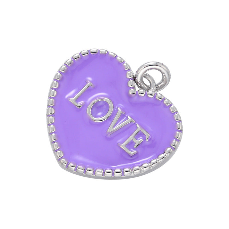 10pcs/lot 20*21mm Colorful Enamel Heart Love Word Charm Pendant Purple on Silver Enamel Charms Charms Beads Beyond