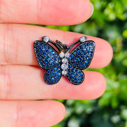 5pcs/lot 25*20mm Multicolor CZ Paved Butterfly Charms Blue on Black CZ Paved Charms Butterflies Colorful Zirconia New Charms Arrivals Charms Beads Beyond