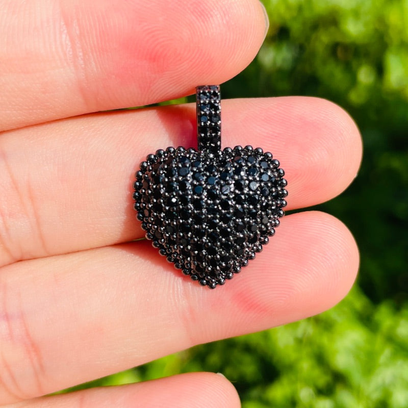 10pcs/lot 25*19mm CZ Paved Heart Charm Pendants Black on Black CZ Paved Charms Hearts New Charms Arrivals Charms Beads Beyond