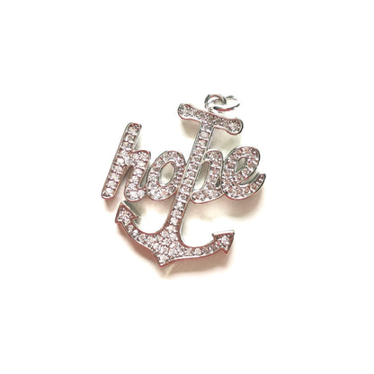 10pcs/lot 33*27mm CZ Paved Hope Anchor for the Soul Word Charms Silver CZ Paved Charms Christian Quotes Words & Quotes Charms Beads Beyond