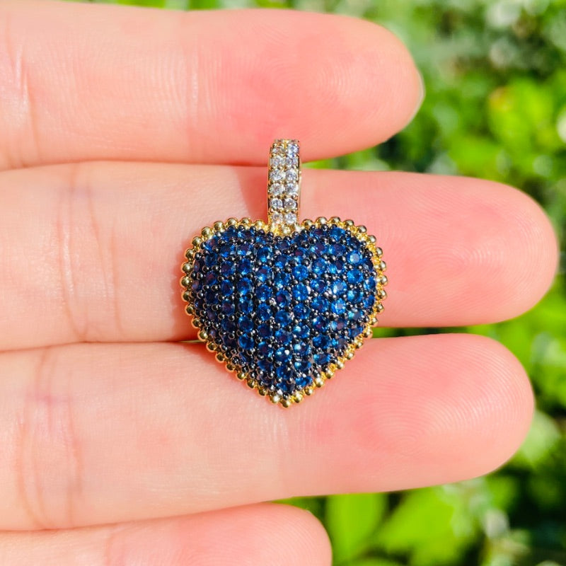 5pcs/lot 25*19mm Fuchsia Blue Green CZ Paved Heart Charm Pendants Blue CZ Paved Charms Colorful Zirconia Hearts New Charms Arrivals Charms Beads Beyond