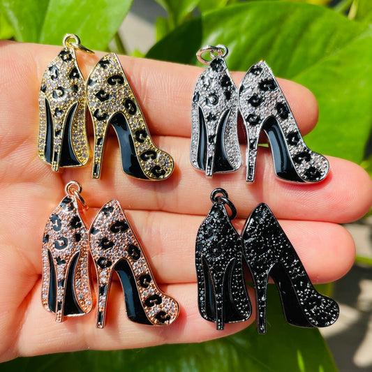 10pcs/lot CZ Pave Leopard Print High Heel Charms Mix Colors CZ Paved Charms High Heels Leopard Printed New Charms Arrivals Charms Beads Beyond