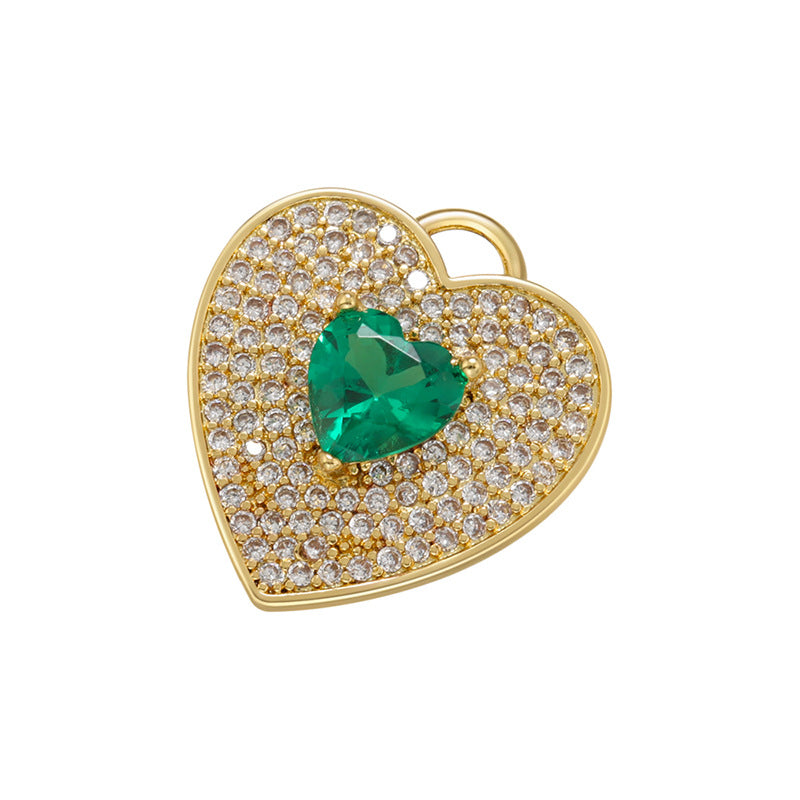 10pcs/lot 18*17mm Multicolor Diamond CZ Pave Heart Charm Pendants Green Heart on Gold CZ Paved Charms Hearts Charms Beads Beyond