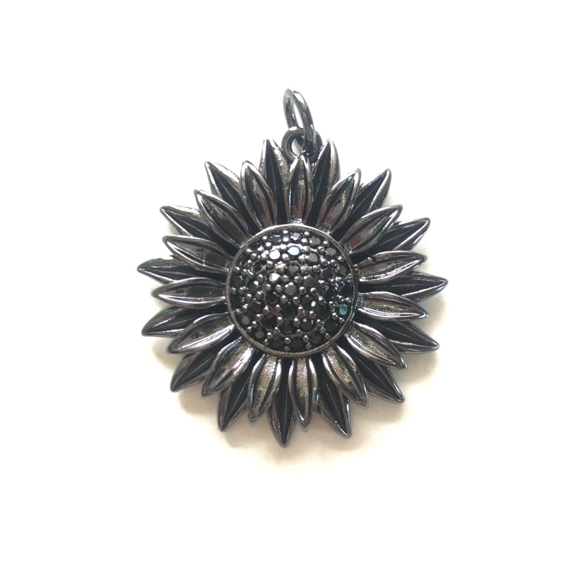 10pcs/lot 29mm CZ Paved Sunflower Charms CZ Paved Charms Flowers Charms Beads Beyond