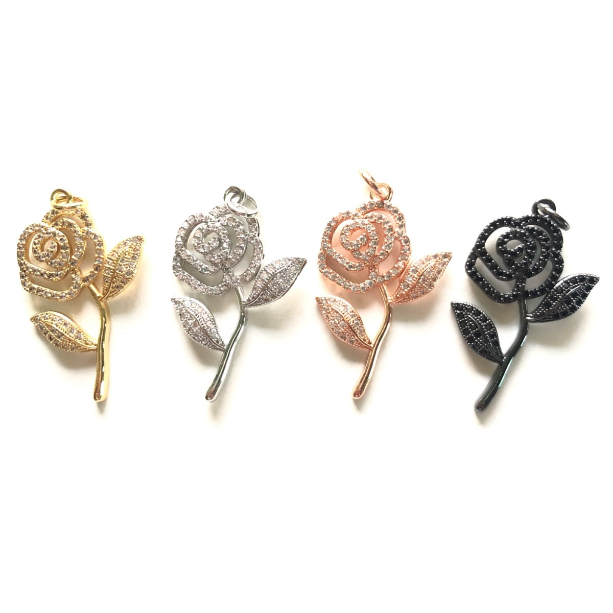 10pcs/lot 34*22mm CZ Paved Rose Flower Charms CZ Paved Charms Flowers Charms Beads Beyond