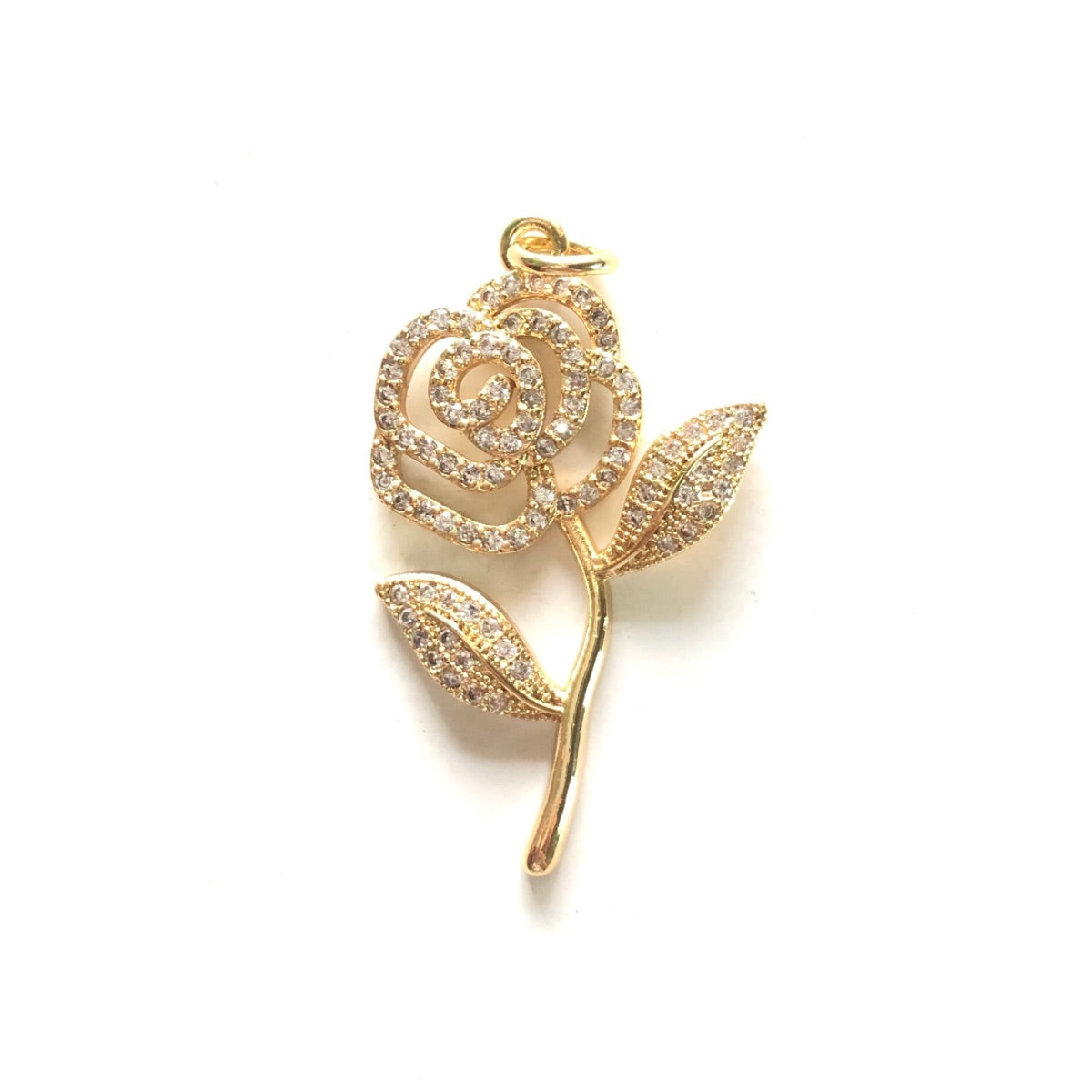 10pcs/lot 34*22mm CZ Paved Rose Flower Charms Gold CZ Paved Charms Flowers Charms Beads Beyond