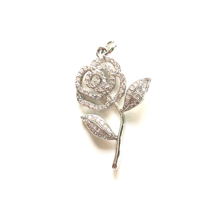 10pcs/lot 34*22mm CZ Paved Rose Flower Charms Silver CZ Paved Charms Flowers Charms Beads Beyond