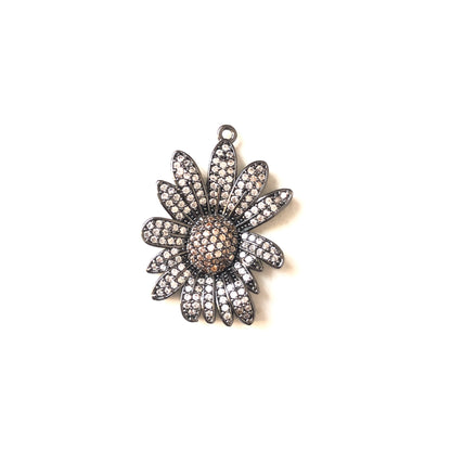 5-10pcs/lot 27.5*21.5mm CZ Paved Flower Charms Black CZ Paved Charms Flowers Charms Beads Beyond