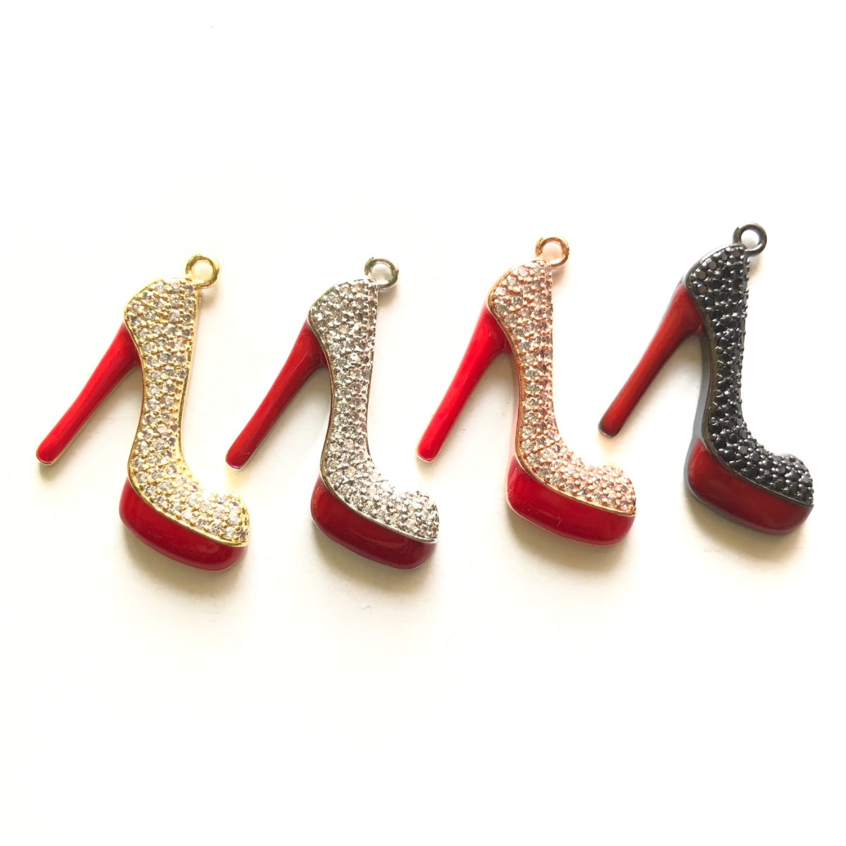 10pcs/lot 27*23mm CZ Paved Red Bottom High Heel Shoe Charms CZ Paved Charms High Heels On Sale Charms Beads Beyond