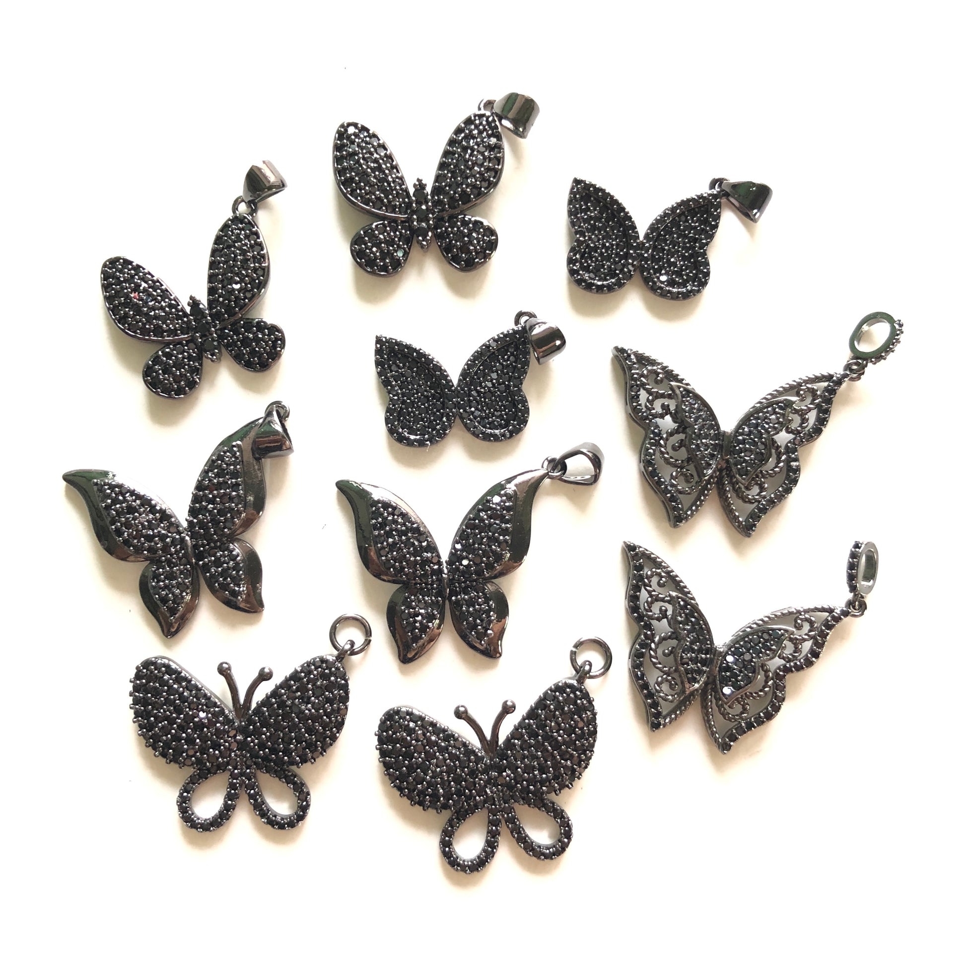 10pcs/lot Mix CZ Paved Butterfly Charms Set-Black on Black CZ Paved Charms Mix Charms Charms Beads Beyond