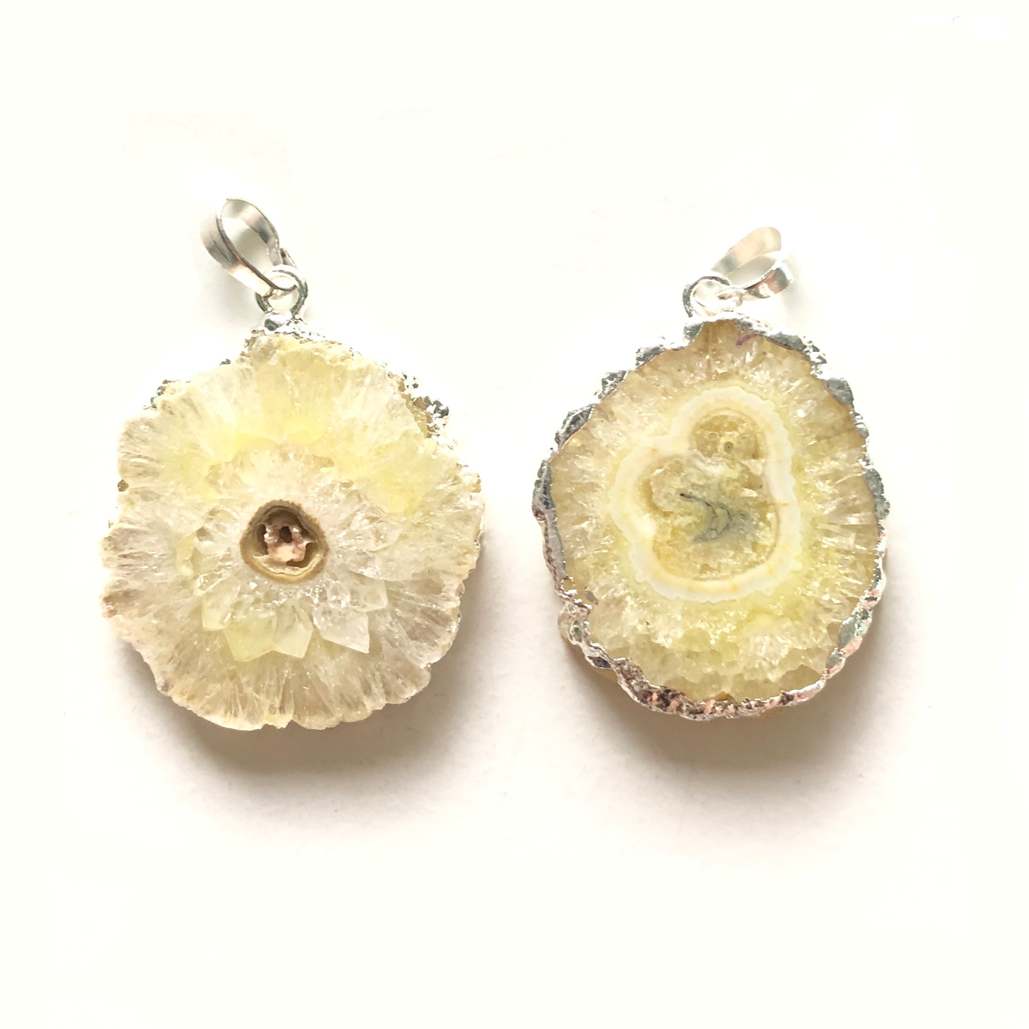 1PC 30-40mm Half Silver Plated Natural Sunflower Agate Charm-Premium Quality Yellow on Silver Stone Charms Charms Beads Beyond
