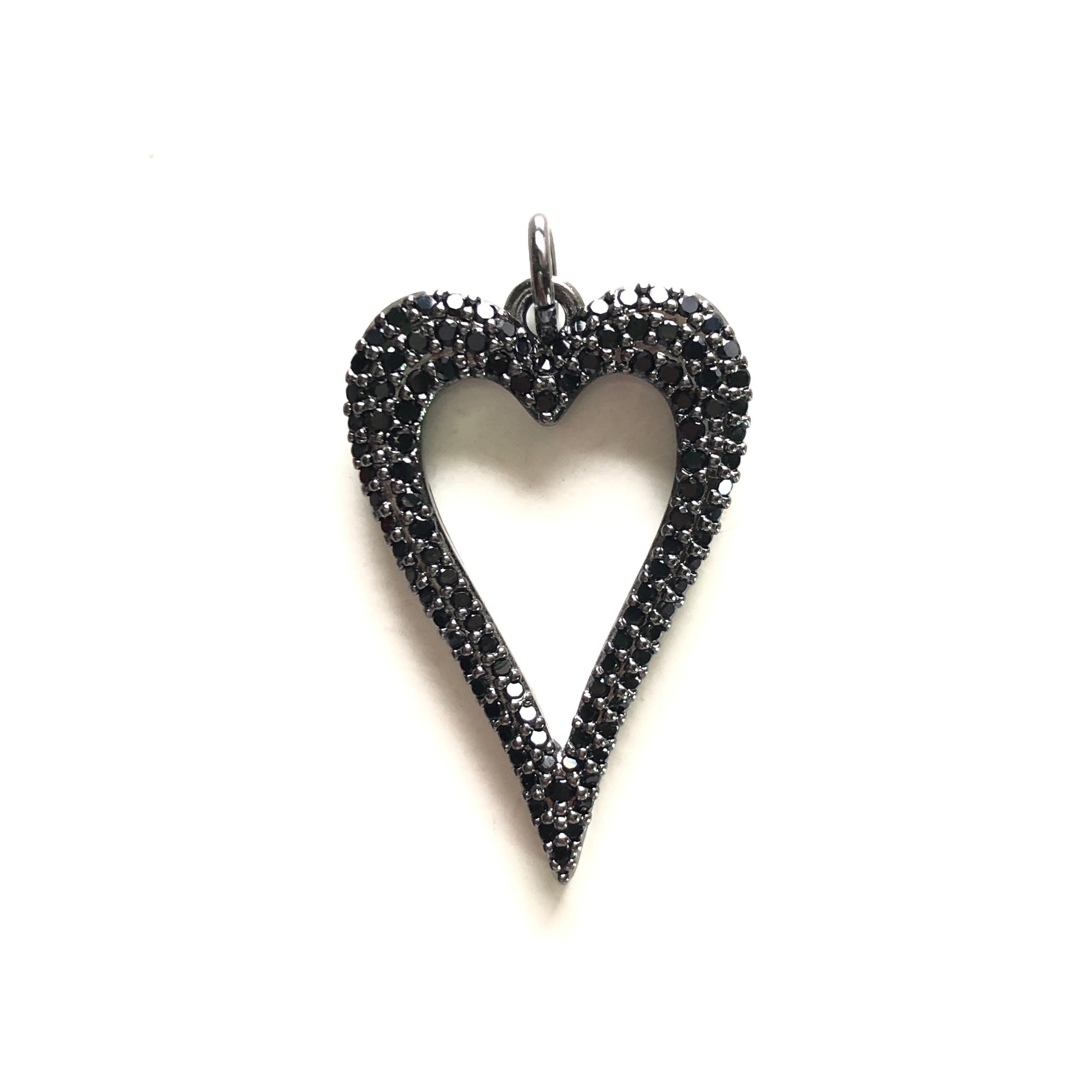 10pcs/lot 30*19.8mm Micro Zirconia Pave Heart Charm Pendants Black on Black CZ Paved Charms Hearts On Sale Charms Beads Beyond