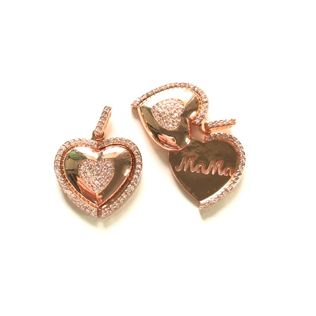 10pcs/lot 27*22mm CZ Paved Mom in Heart 3D Charms Rose Gold CZ Paved Charms Mother's Day On Sale Charms Beads Beyond