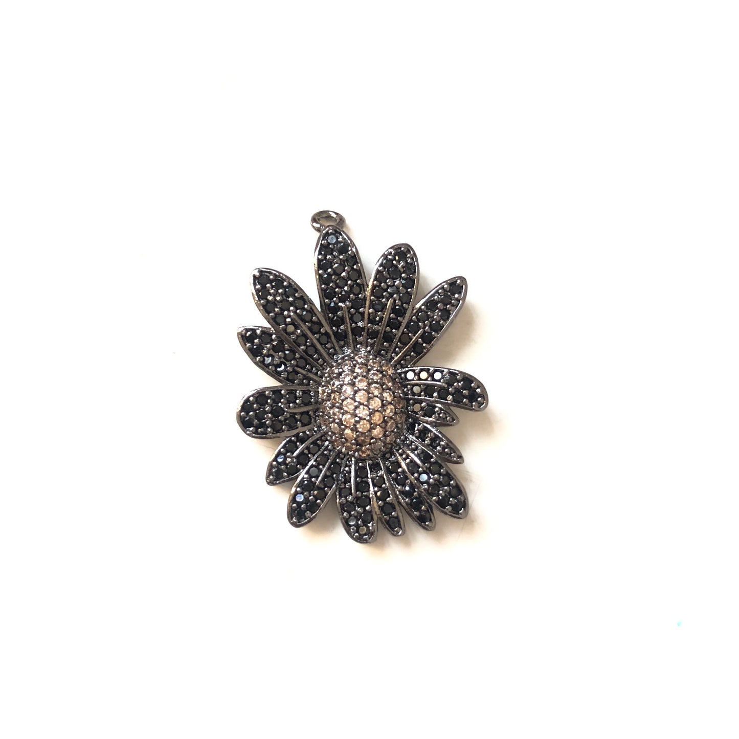 5-10pcs/lot 27.5*21.5mm CZ Paved Flower Charms Black on Black CZ Paved Charms Flowers Charms Beads Beyond