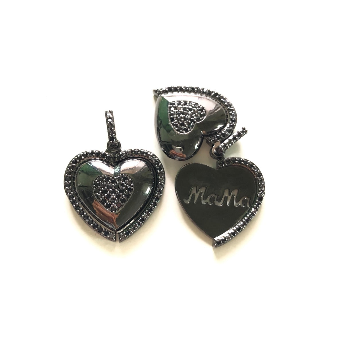 10pcs/lot 27*22mm CZ Paved Mom in Heart 3D Charms Black on Black CZ Paved Charms Mother's Day On Sale Charms Beads Beyond