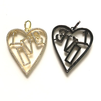 5-10pcs/lot 44.7*33.2mm CZ Paved Large Size Love Heart Charms CZ Paved Charms Hearts Large Sizes Love Letters On Sale Charms Beads Beyond