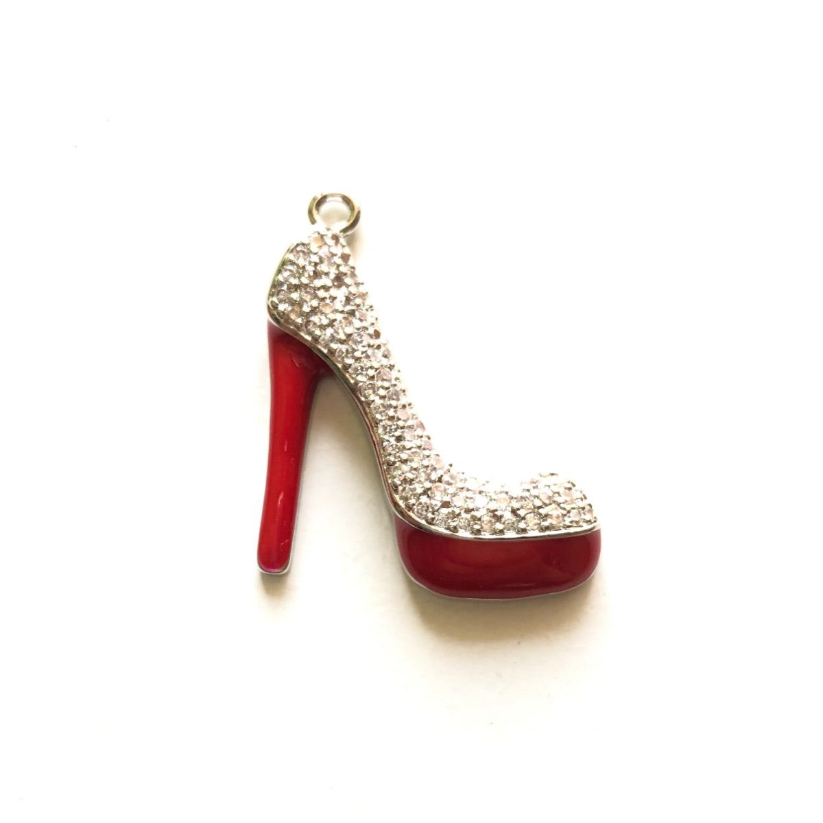 10pcs/lot 27*23mm CZ Paved Red Bottom High Heel Shoe Charms Silver CZ Paved Charms High Heels On Sale Charms Beads Beyond