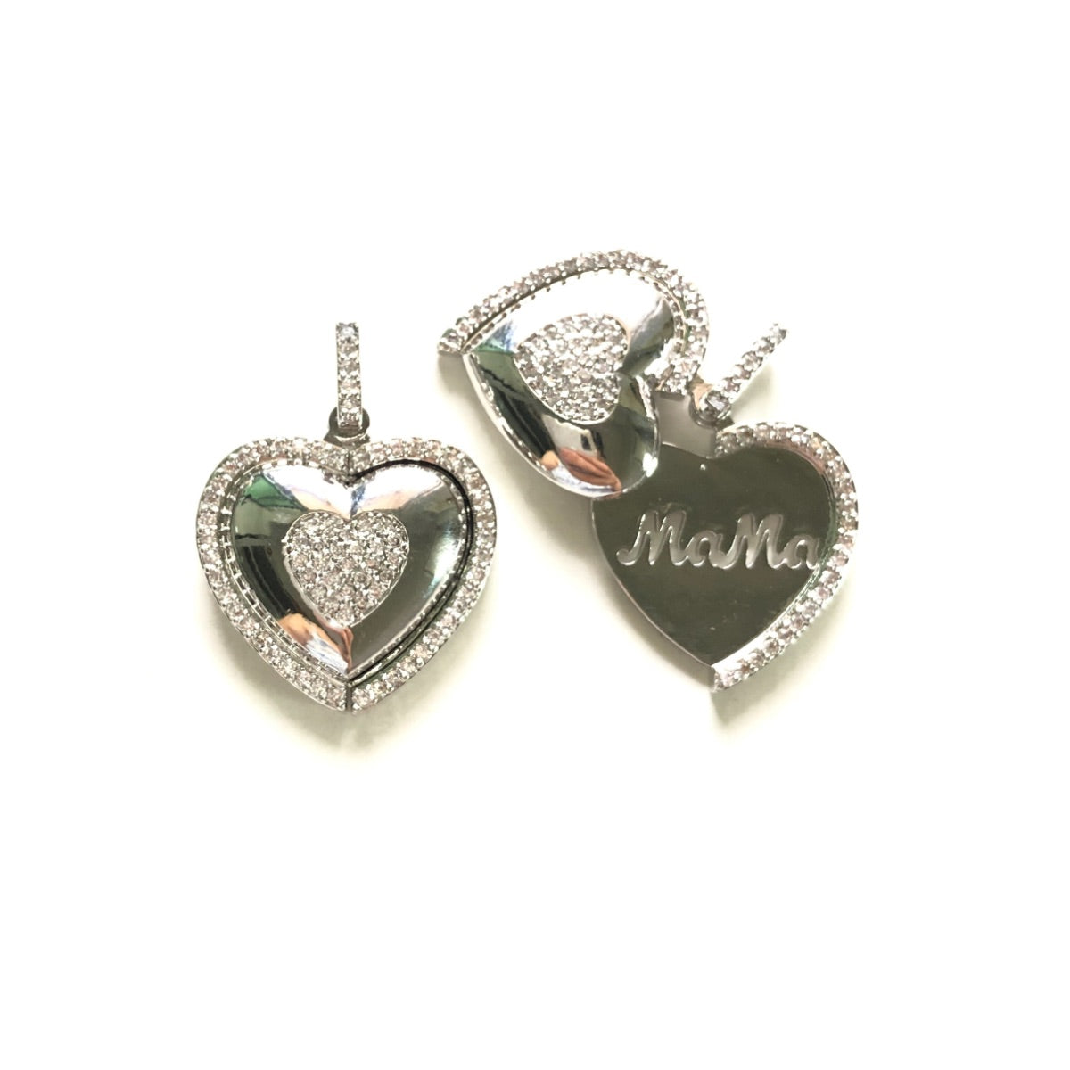 10pcs/lot 27*22mm CZ Paved Mom in Heart 3D Charms Silver CZ Paved Charms Mother's Day On Sale Charms Beads Beyond