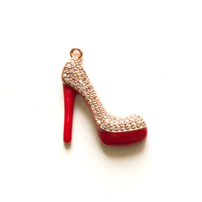 10pcs/lot 27*23mm CZ Paved Red Bottom High Heel Shoe Charms Rose Gold CZ Paved Charms High Heels On Sale Charms Beads Beyond