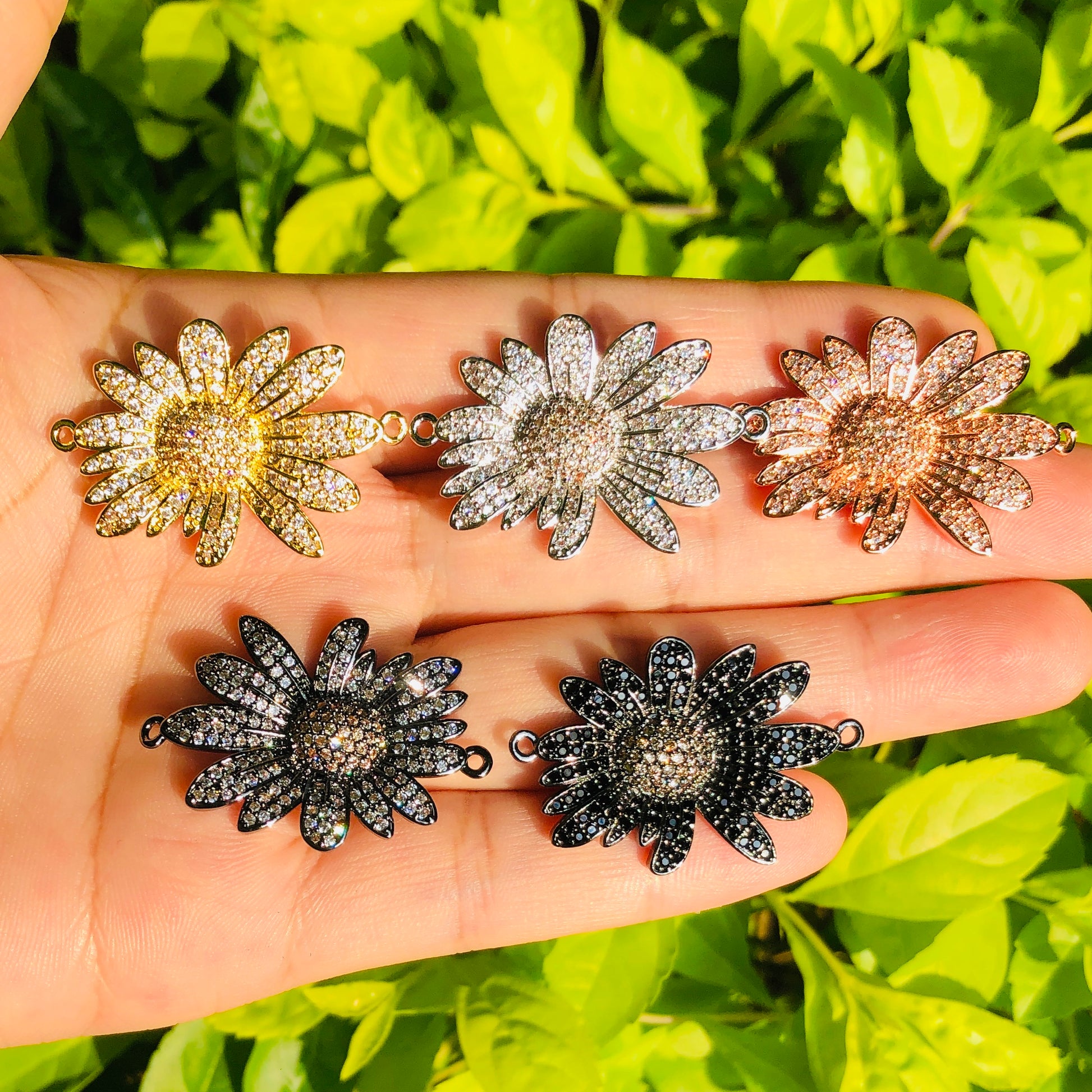 5-10pcs/lot 27.5*21.5mm CZ Paved Flower Connectors Mix Colors CZ Paved Connectors Flower Connectors Charms Beads Beyond