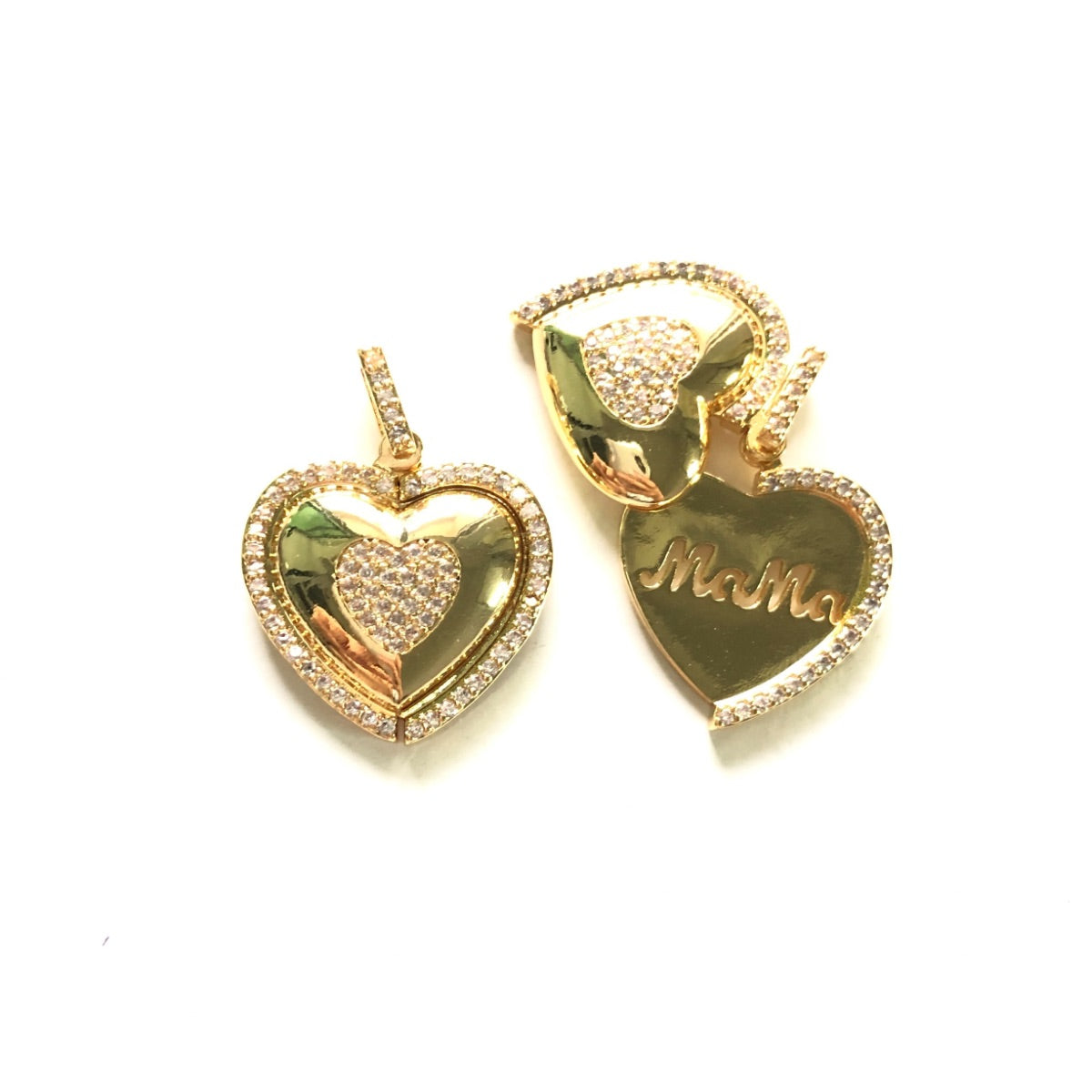 10pcs/lot 27*22mm CZ Paved Mom in Heart 3D Charms Gold CZ Paved Charms Mother's Day On Sale Charms Beads Beyond