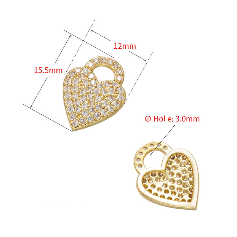 10pcs/lot 15.5*12mm CZ Paved Heart Lock Charms Gold CZ Paved Charms Hearts Keys & Locks Small Sizes Charms Beads Beyond